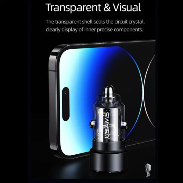 Tẩu Sạc Dành Cho Ô Tô USAMS CC208 C39 60W USB+Type-C (Transparent)