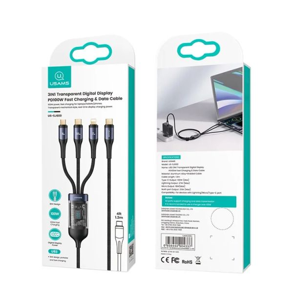 Cáp Sạc Đa Năng 3IN1 USAMS U83 TypeC to Lightning / Type-C / Micro 100W