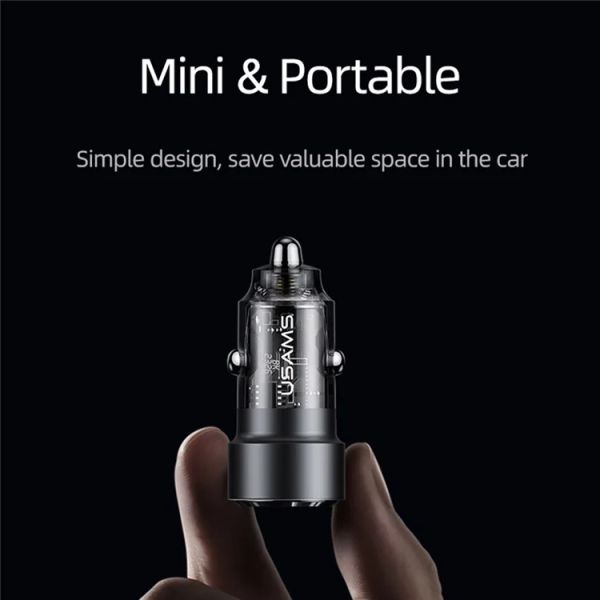 Tẩu Sạc Dành Cho Ô Tô USAMS CC208 C39 60W USB+Type-C (Transparent)