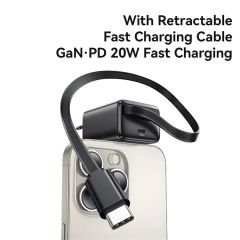 Bộ Sạc Nhanh Tích Hợp Cáp Dây Rút USAMS CC233 20W GaN Charger PD3.0+QC3.0