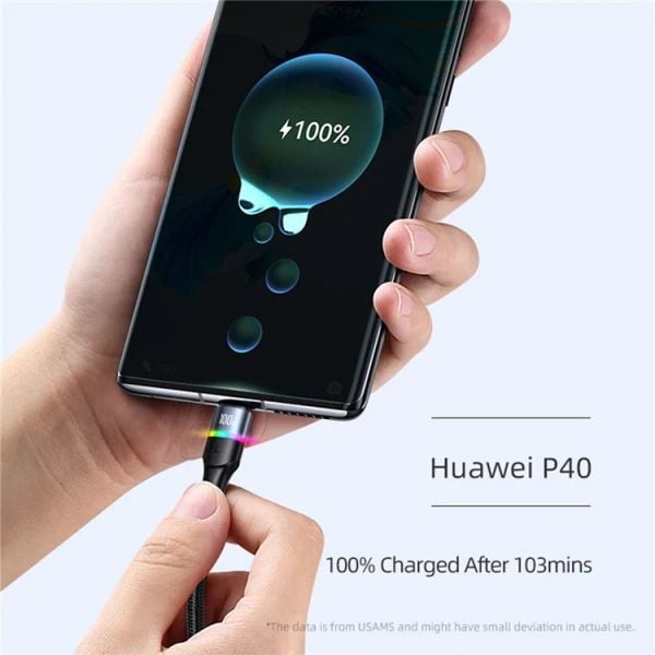 Cáp Sạc USAMS SJ537 U76 LED Luminous Light Type-C to Type-C 100W