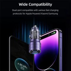 Tẩu Sạc Dành Cho Ô Tô USAMS CC176 C36 95W (USB-A + Type-C, Transparent, with Light)