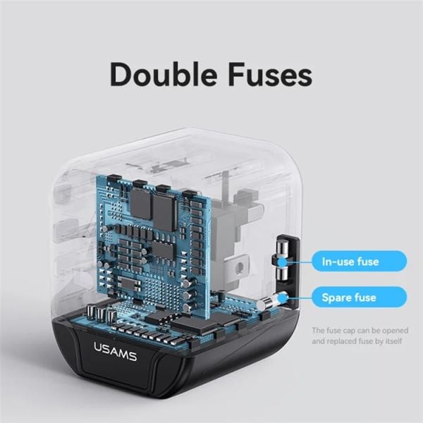 Bộ Sạc Du Lịch USAMS CC173 T55 12W Dual USB-A Universal Travel Charger (US/UK/EU/CN Plug)