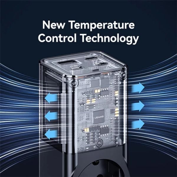 Bộ Sạc Nhanh Tích Hợp Dây Nguồn Nối Dài USAMS CC225 67W 4-port Fast Charging Adapter 3 Type-C+1 USB 2200W