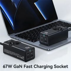 Bộ Sạc Nhanh Tích Hợp Dây Nguồn Nối Dài USAMS CC225 67W 4-port Fast Charging Adapter 3 Type-C+1 USB 2200W