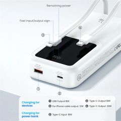 Pin Dự Phòng USAMS CD213 30000mAh 20W (QC3.0, with Built-in Type-C and Lightning Cables)
