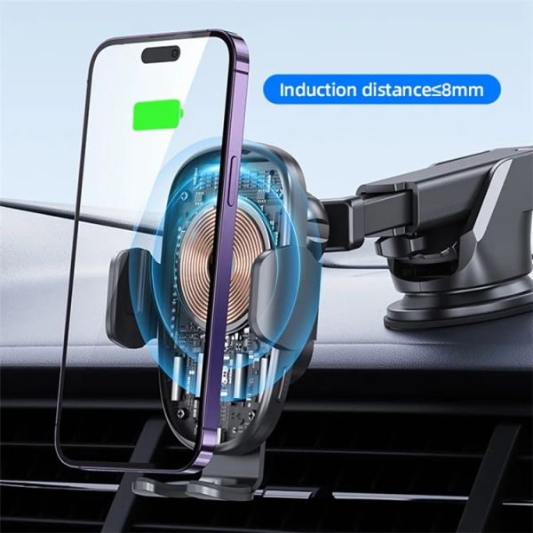 Giá Đỡ Điện Thoại Tích Hợp Sạc Không Dây Trên Xe Hơi USAMS CD187 15W (Led Đổi Màu)