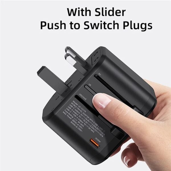 Bộ Sạc Du Lịch USAMS CC179 T59 Dual USB + Type-C PD 20W (US/UK/EU/CN Plug)