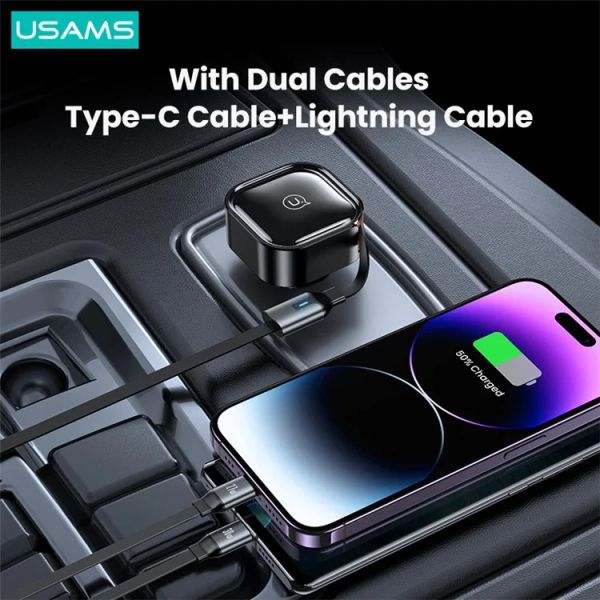 Tẩu Sạc Dành Cho Ô Tô USAMS CC219 C41 PD 30W (with Type-C / 8-Pin Cable)
