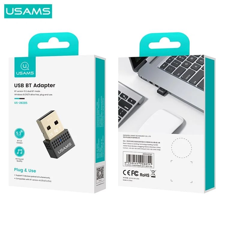 USB Bluetooth 5.3 USAMS ZB285 Adapter HiFi Sound Wireless Audio Receiver