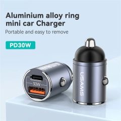 Tẩu Sạc Dành Cho Ô Tô USAMS CC206 C38 PD 30W USB A+C (with Pull Ring)