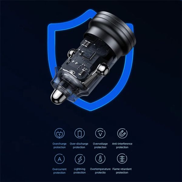 Tẩu Sạc Dành Cho Ô Tô USAMS CC175 C35 45W (Transparent, USB-A + Type-C, with Light)