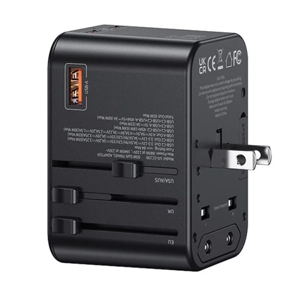 Bộ Sạc Nhanh Du Lịch Đa Năng 2C+U USAMS CC199 T62 GaN 65W (EU/UK/AU/US)