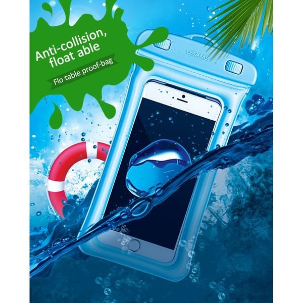 Túi Chống Nước Điện Thoại USAMS YD011 (For phones =< 7-inch, IP68, With Removable Lanyard, HD View, Double Pocket Design, High Sealability No Leakage, With Lanyard 440mm)