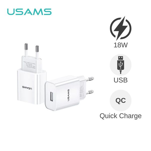 Combo Củ Sạc Nhanh USAMS CC083 18W (QC3.0, Kèm Cáp Micro USB/Lightning/Type-C)