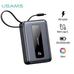 Pin Dự Phòng USAMS CD243 20000mAh 65W (Digital Display, 3-Port, With Built-in Type-C Cable)