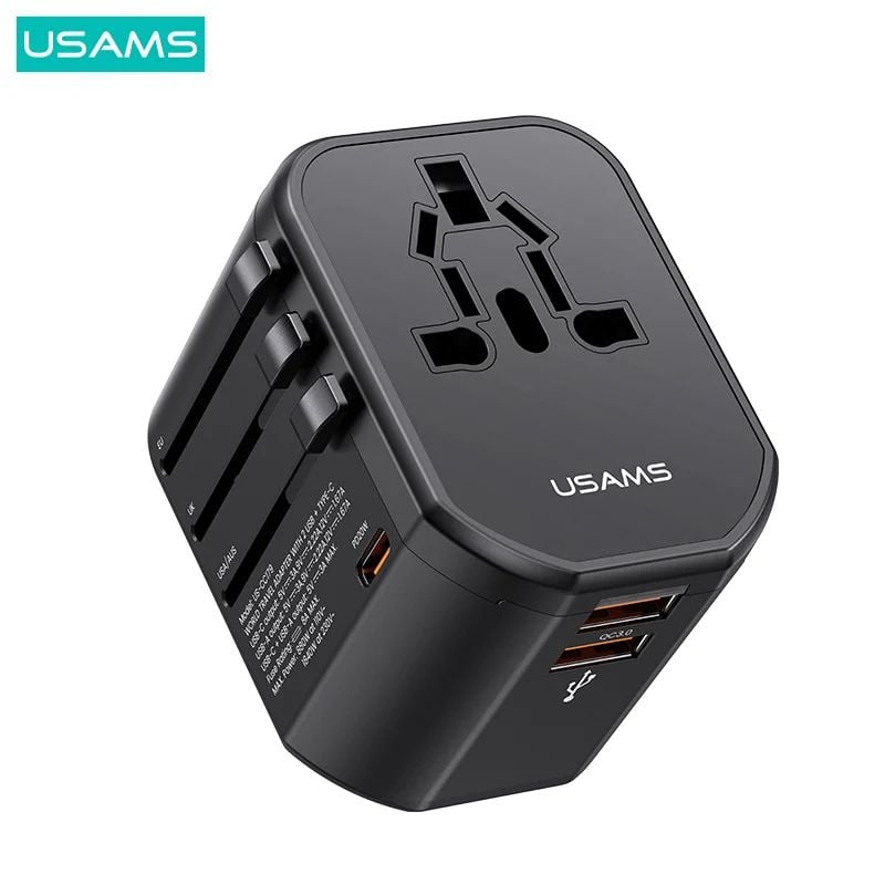 Bộ Sạc Du Lịch USAMS CC179 T59 Dual USB + Type-C PD 20W (US/UK/EU/CN Plug)