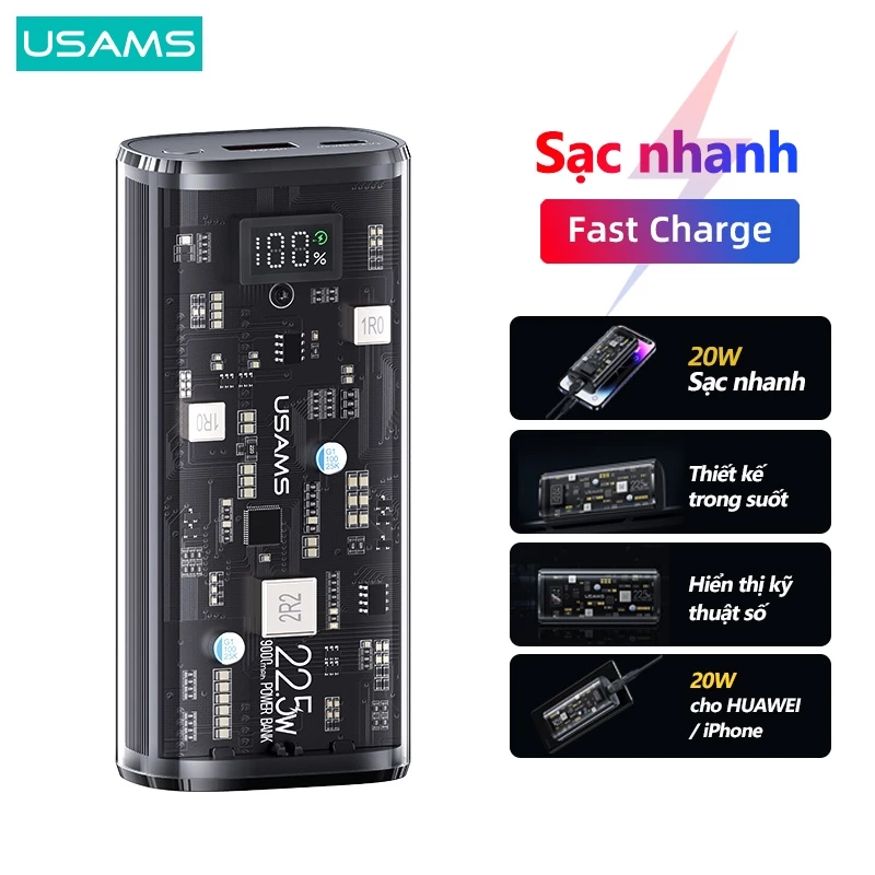 Pin dự phòng Pin Dự Phòng sạc nhanh nhỏ gọn USAMS CD189 9000mAh 20W (Digital