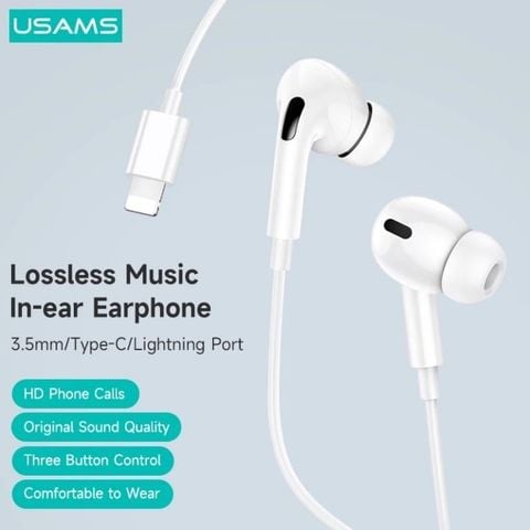 Tai Nghe Có Dây USAMS EP-41 Earphone (3.5mm/Type-C/Lightning, Bluetooth v5.0, 1.2m, Hi-Res Audio)
