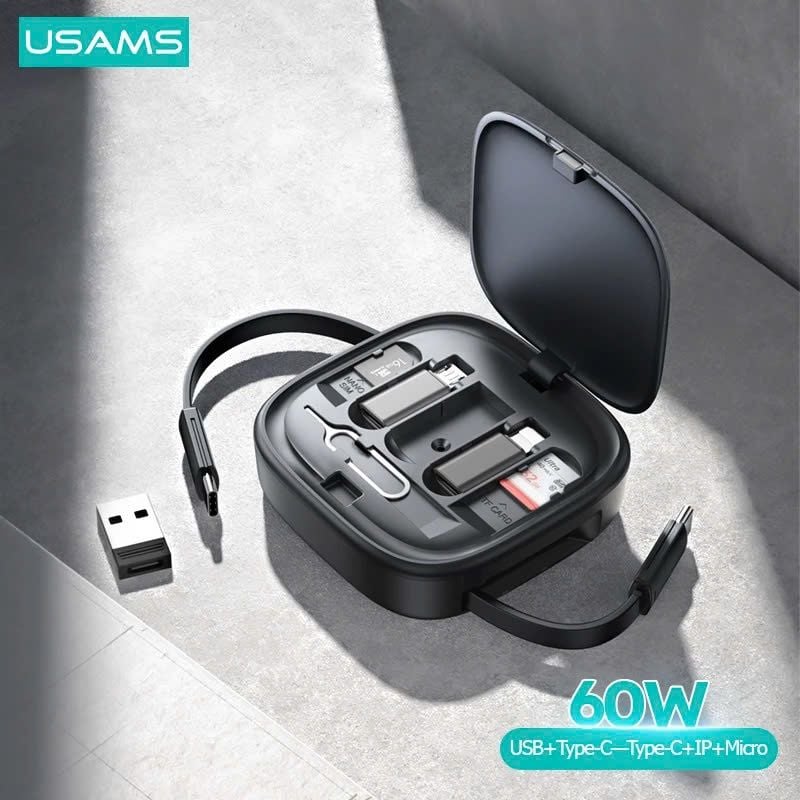 Cáp Sạc Dây Rút Đa Năng USAMS SJ650 U87 60W (Tích Hợp Bộ Đầu chuyển )