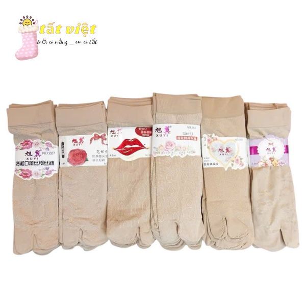 Tất  10 đôi hoa văn 6 mẫu tổng hợp nhà Tất Việt chất liệu tơ lụa kéo sợi co dãn mềm mịn che khuyết điểm đôi chân