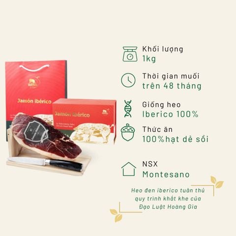 Hộp quà đùi muối sau Montesano mini 1KG Iberico Bellota 100% thuần chủng 48 tháng