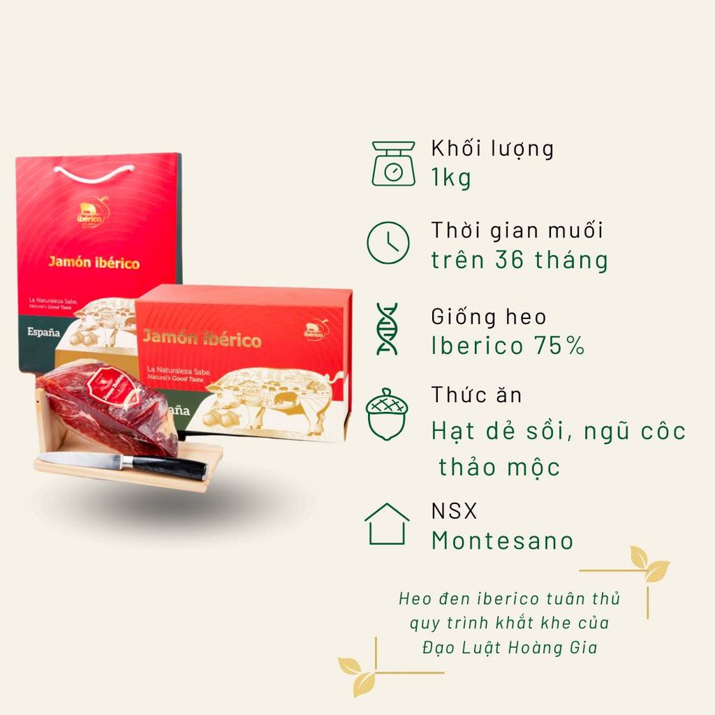 Hộp quà đùi sau heo trắng muối mini 1KG Serrano Gran Reserva muối 18 tháng
