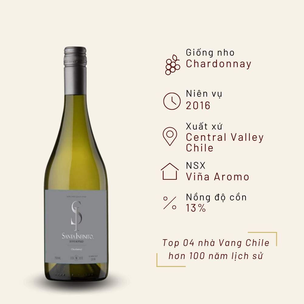 Rượu vang trắng Chile Santa Infinito Varietal Chardonnay 13% Central Valley 2016