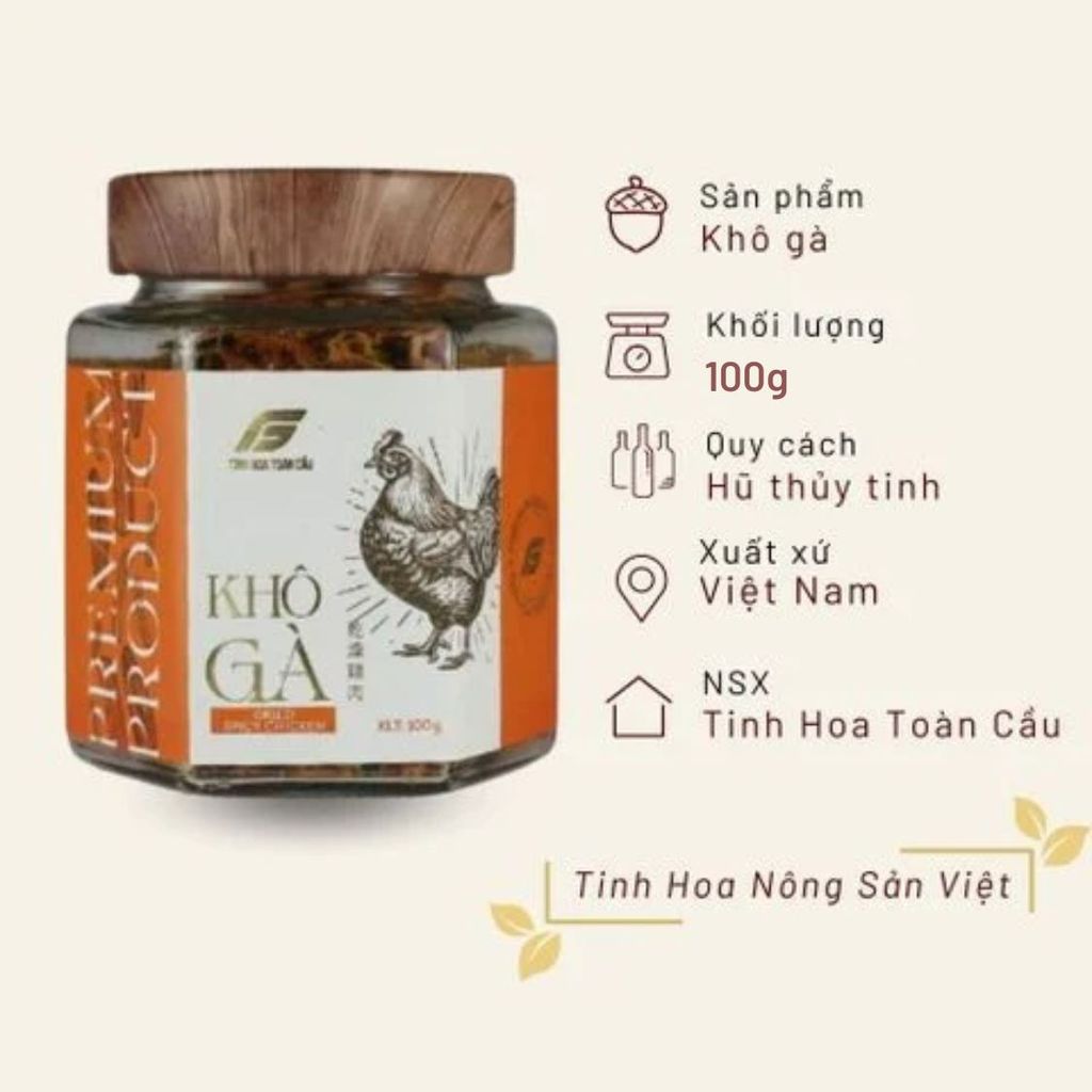 Khô gà Tinh Hoa Toàn Cầu hũ thuỷ tinh 100g