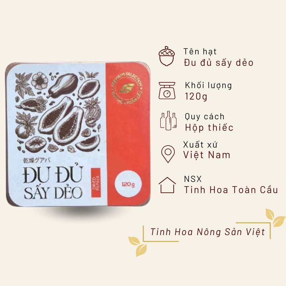 Đu đủ sấy dẻo Tinh Hoa Toàn Cầu hộp thiếc 120g