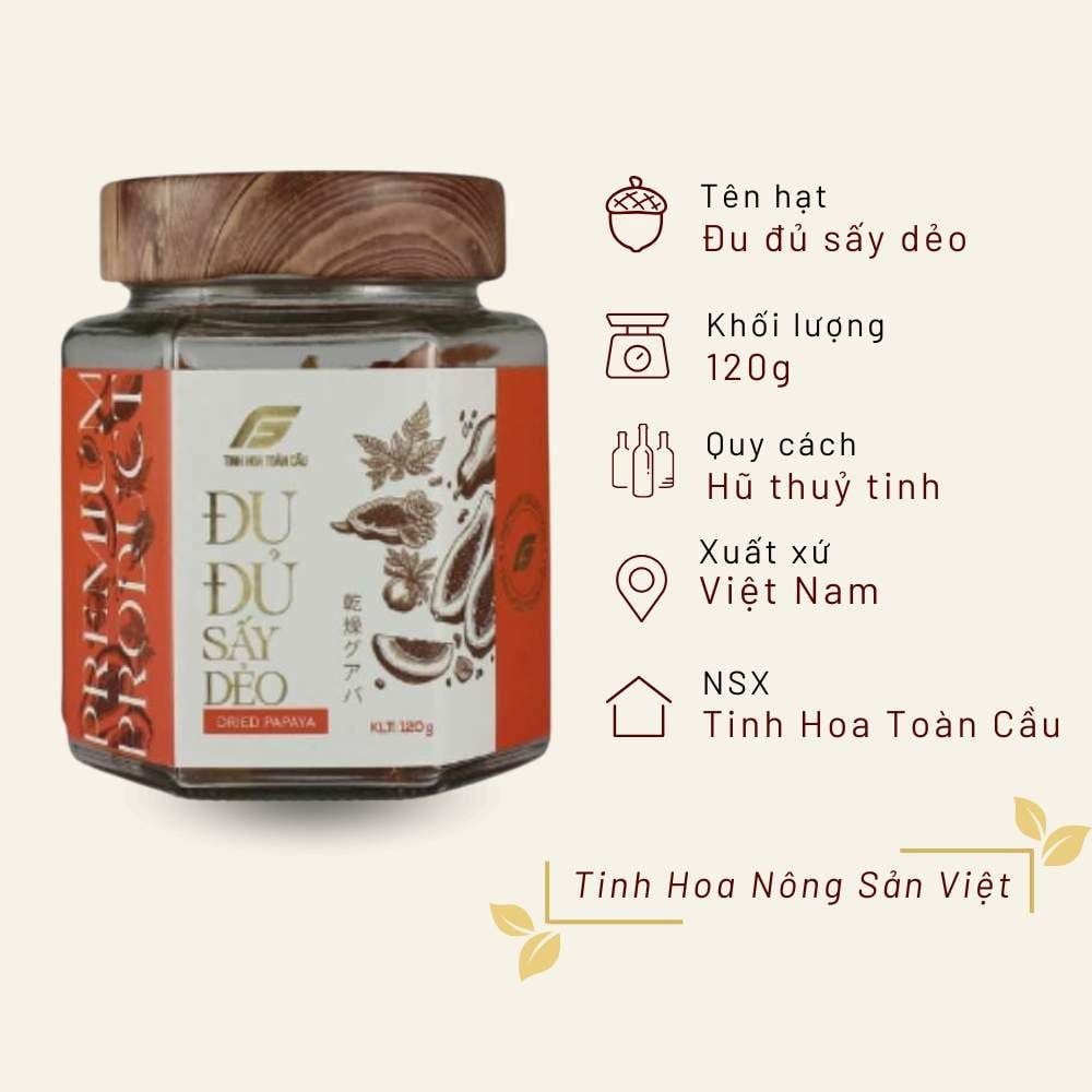 Đu đủ sấy dẻo Tinh Hoa Toàn Cầu hũ thuỷ tinh 120g
