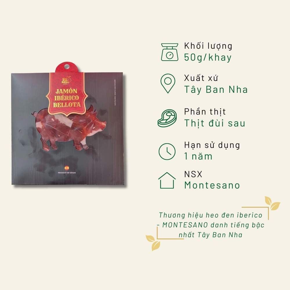 Đùi sau Iberico Bellota 36 tháng cắt lát khay 50g