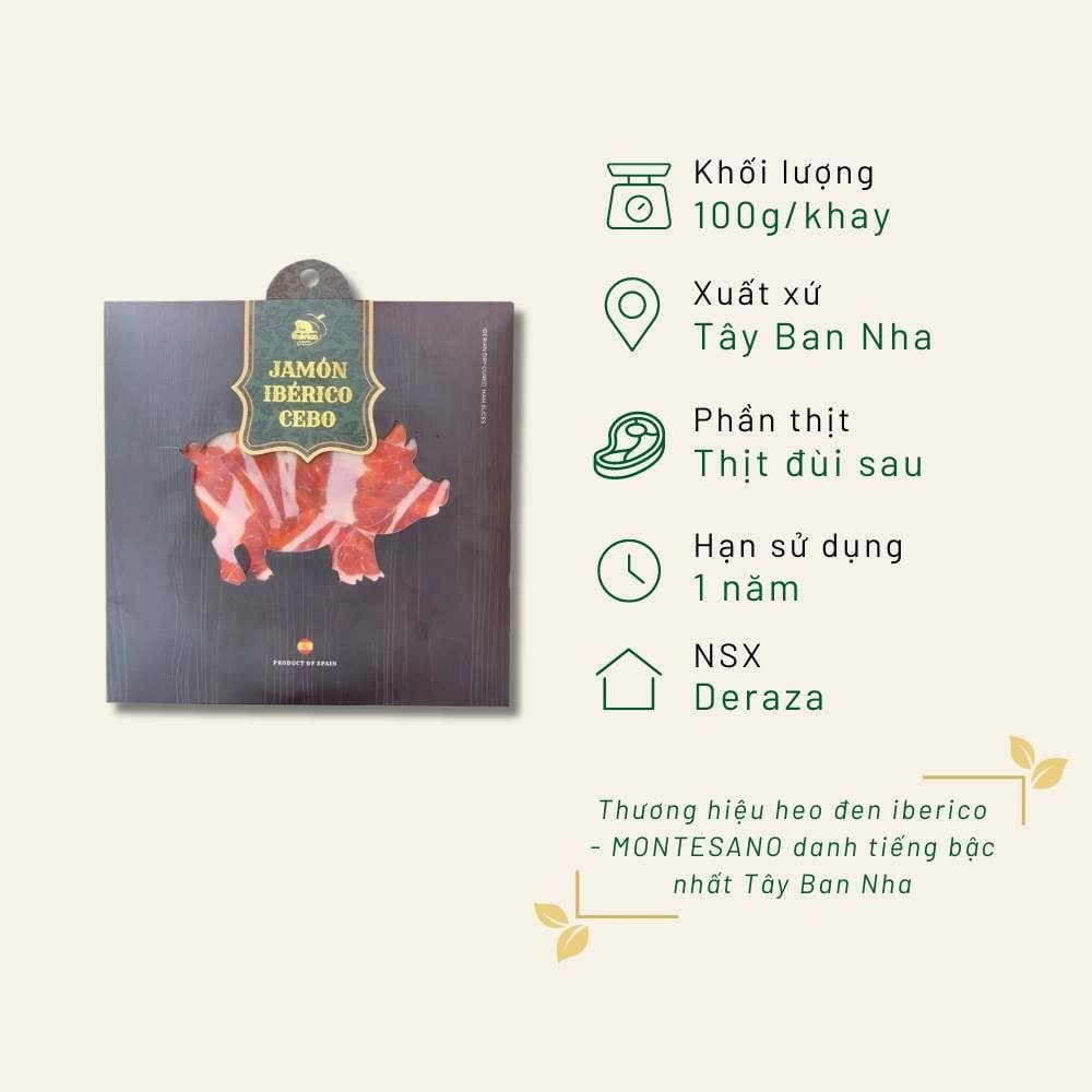 Đùi sau Iberico Cebo 24 tháng cắt lát khay 100g