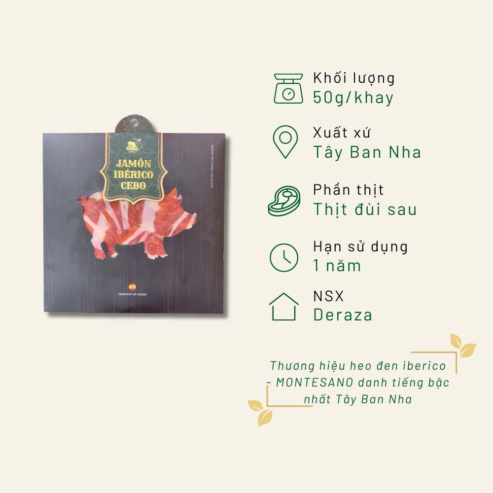 Đùi sau Iberico Cebo 24 tháng cắt lát khay 50g