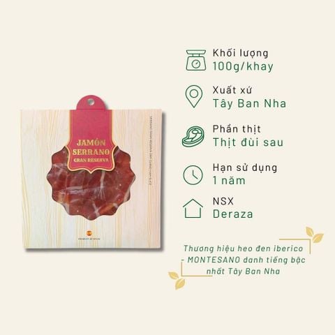 Đùi sau Serrano 16 tháng cắt lát khay 100g