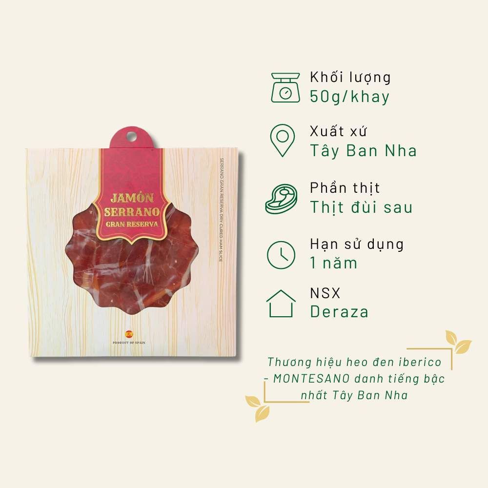 Đùi sau Serrano 16 tháng cắt lát khay 50g