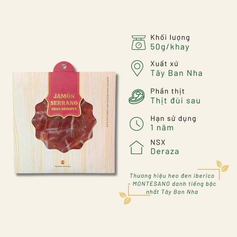 Đùi sau Serrano 16 tháng cắt lát khay 50g