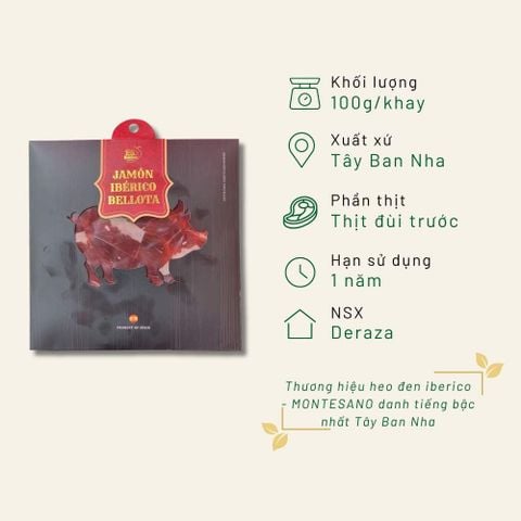 Đùi trước Iberico Bellota 36 tháng cắt lát khay 100g
