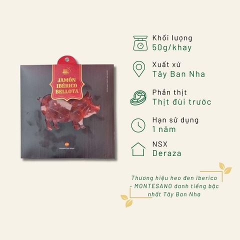 Đùi trước Iberico Bellota 36 tháng cắt lát khay 50g