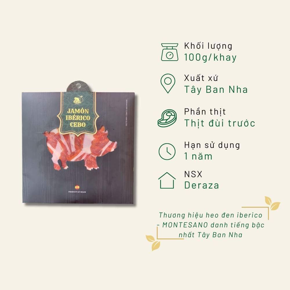 Đùi trước Iberico Cebo 24 tháng cắt lát khay 100g