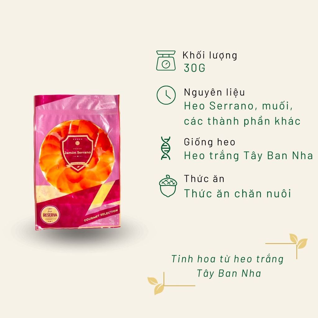 Thịt heo Serrano cắt lát túi 30g