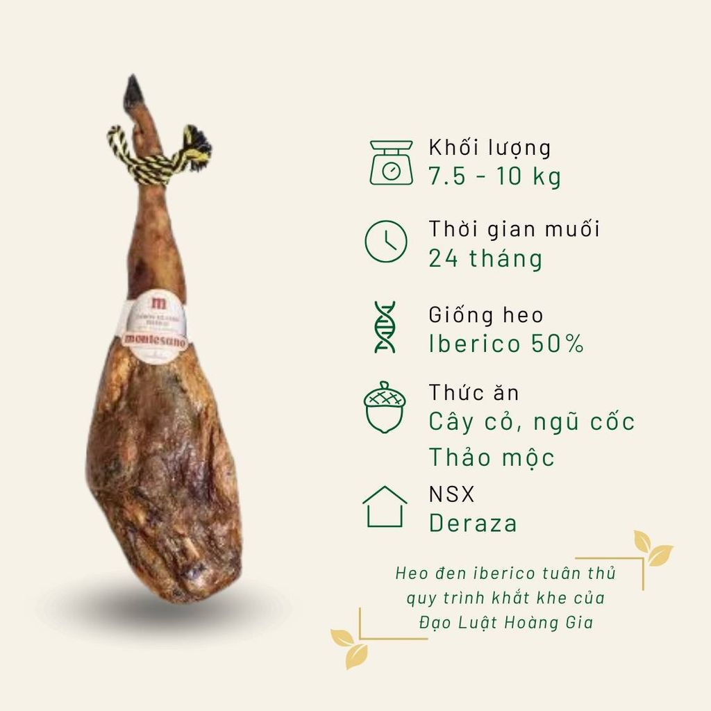 Đùi heo muối Iberico Cebo Montesano có xương 24 tháng KG đùi sau