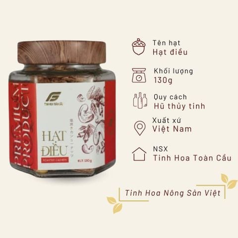 Hạt điều Tinh Hoa Toàn Cầu hũ thuỷ tinh 130g