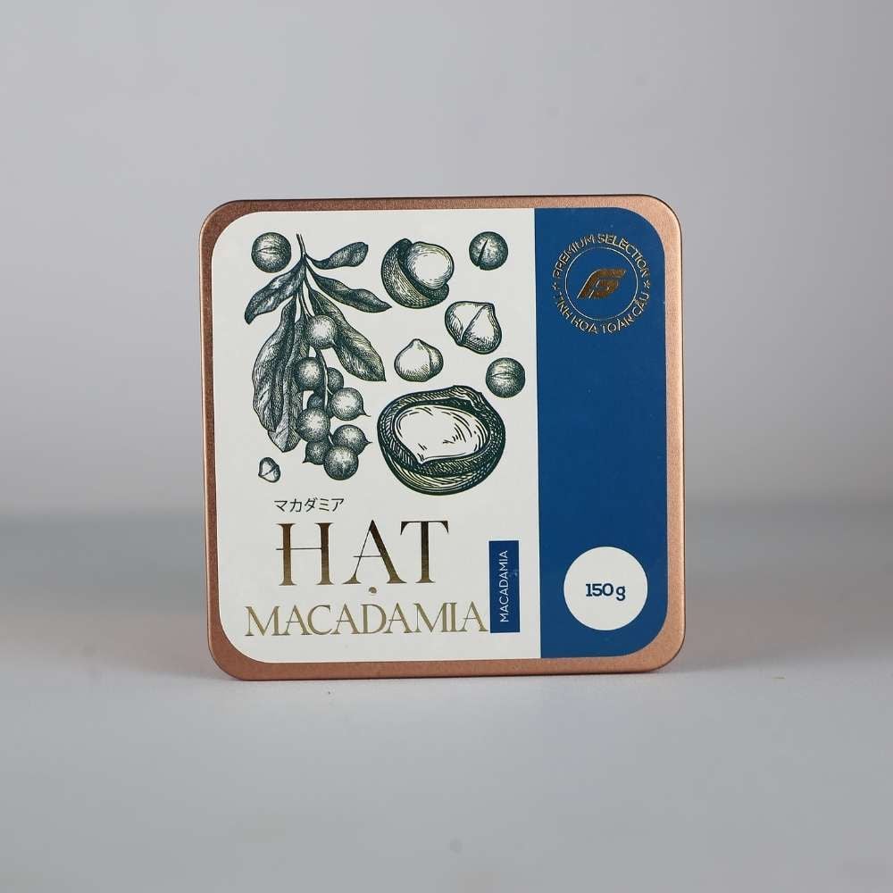 Hạt macadamia Tinh Hoa Toàn Cầu hộp thiếc 150g