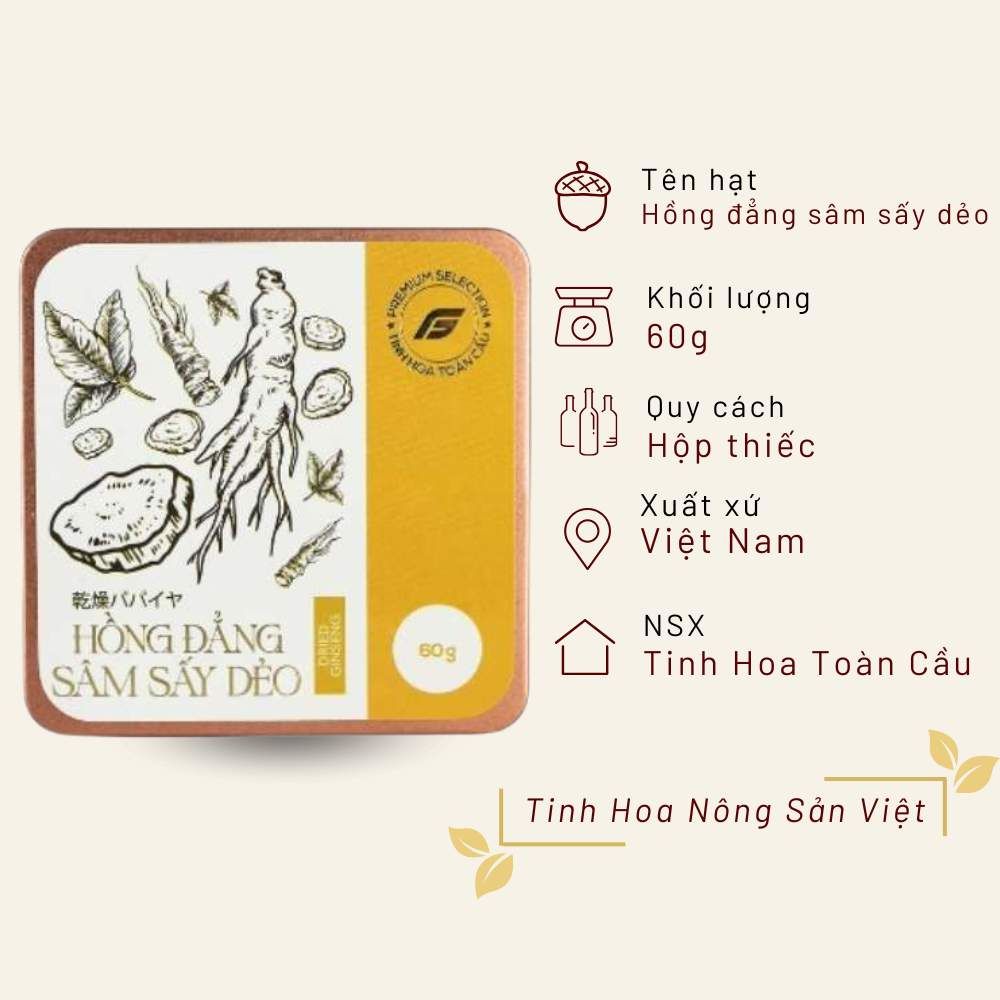 Hồng đẳng sâm sấy dẻo Tinh Hoa Toàn Cầu hộp thiếc 60g