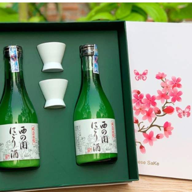 Hộp quà đôi Anh Đào Sake Nishino Seki Nigori 300ml 15%