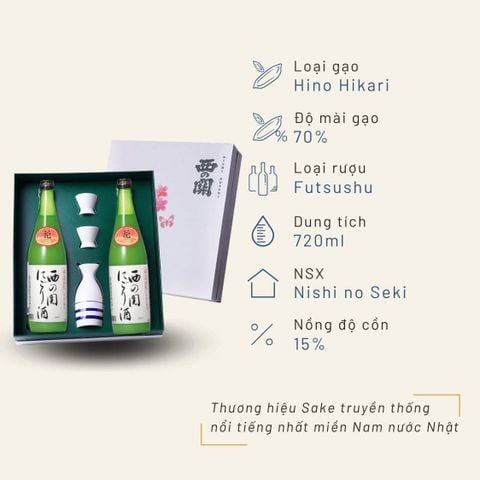 Hộp quà đôi Anh Đào Sake Nishino Seki Nigori Zake 720ml 15%