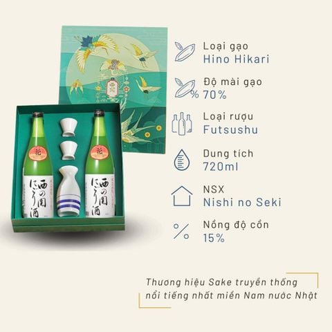 Hộp quà đôi Việt Nhật Sake Nishino Seki Nigori Zake 720ml 15%