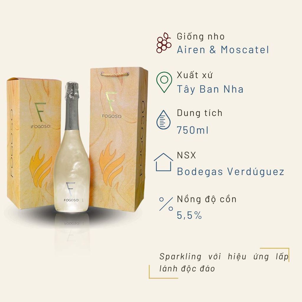 Hộp quà đơn rượu vang Sparkling Fogoso Bodegas Verduguez