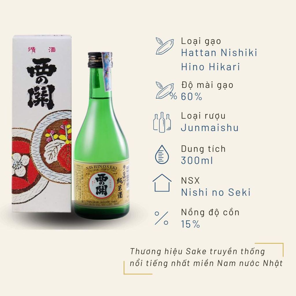 Hộp quà đơn Sake Nishino Seki Junmaishu 300ml 15%